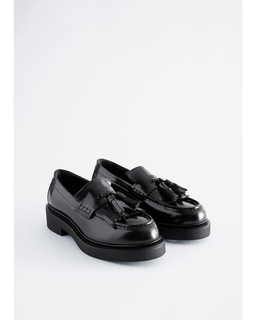 & Other Stories Black Fringle Leather Loafers