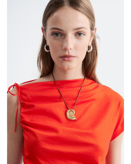 & Other Stories Red Cotton One-Shoulder Top