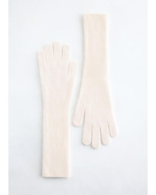 & Other Stories White Knitted Brushed Cashmere Gloves