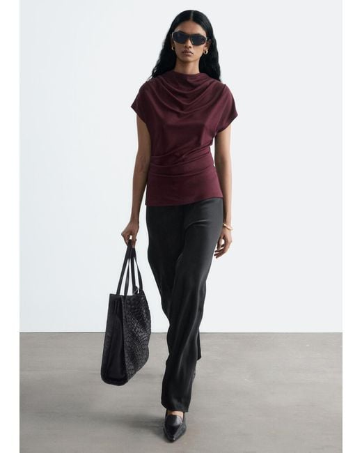& Other Stories Black Drawstring Satin Trousers