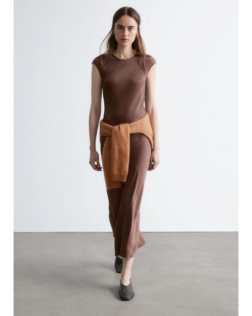 & Other Stories White Fitted Satin Maxi Dress