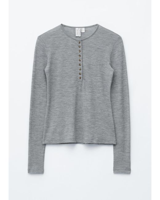 & Other Stories White Half-Placket Wool Top