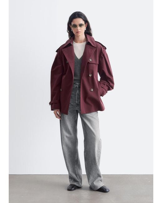 & Other Stories Red Short Trench Coat