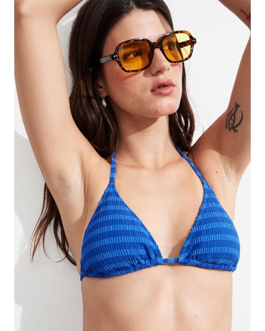 & Other Stories Blue Tie-detailed Triangle Bikini Top