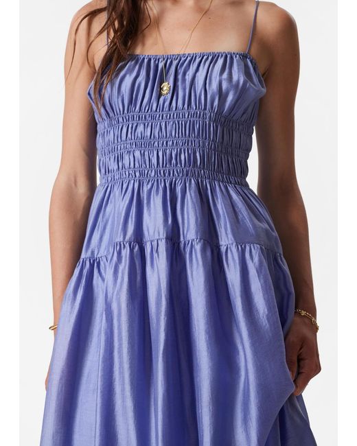 & Other Stories Blue Ruched Midi Dress