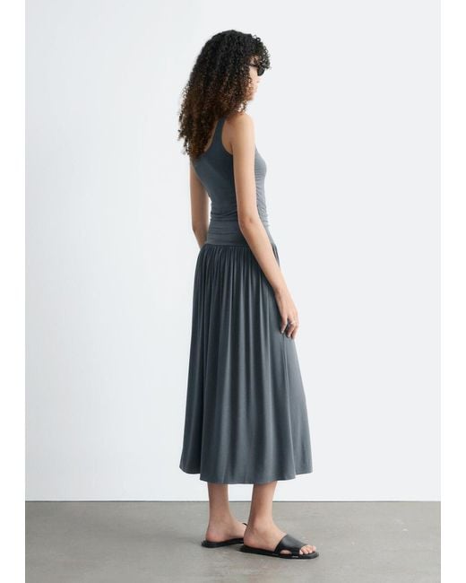 & Other Stories Blue Gathered Jersey Maxi Dress