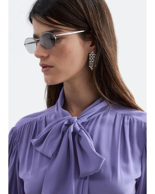 & Other Stories Purple Bow-Neck Mini Dress