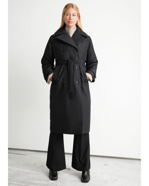 Other Stories Synthetic Padded Trench Coat In Black Lyst Synthetic Padded Trench Coat, Other Stories Belted Cotton Twill Trench Coat