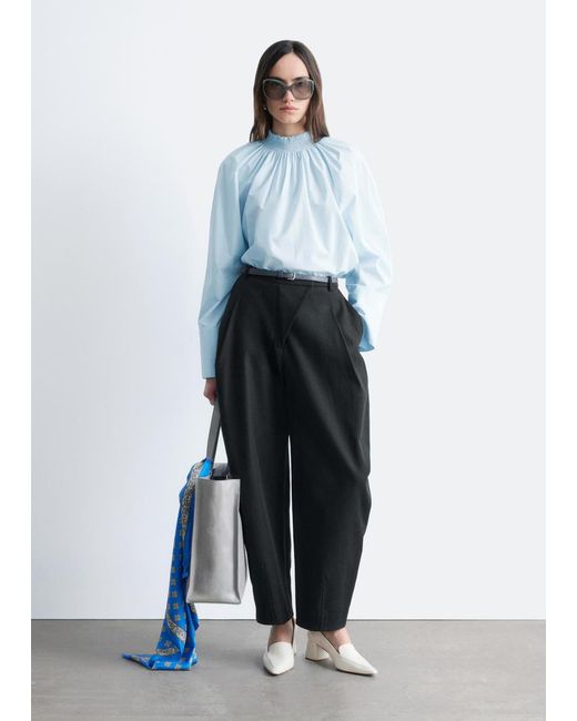& Other Stories White Gathered Stand-Collar Blouse