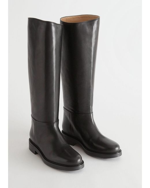 & Other Stories Black Leather Riding Boots