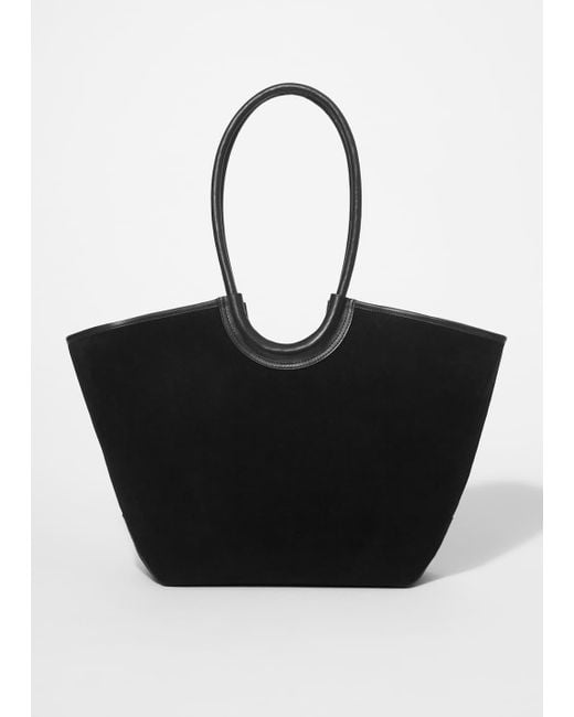 & Other Stories Black Leather-Trimmed Suede Tote Bag