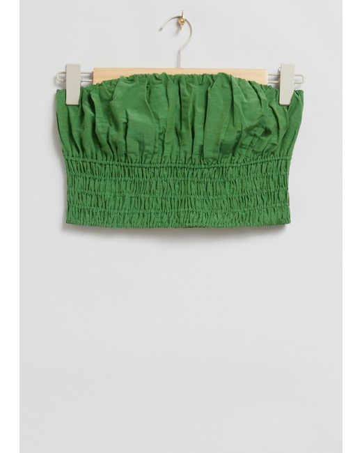 & Other Stories Green Smocked Gathered Tube Top