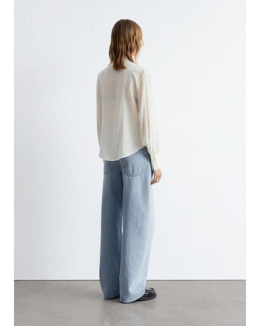 & Other Stories White Tie-Neck Silk Blouse
