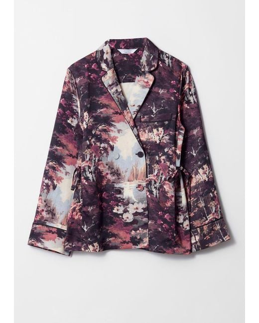 & Other Stories Purple Printed Satin Shirt Blazer