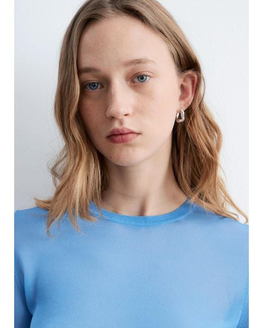 & Other Stories Blue Fine-Knit Sheer Top