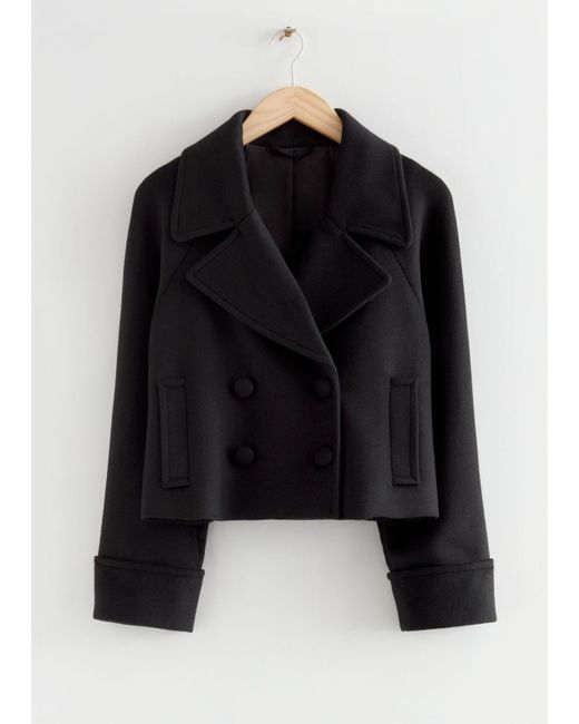 & Other Stories Black Cropped Pea Coat