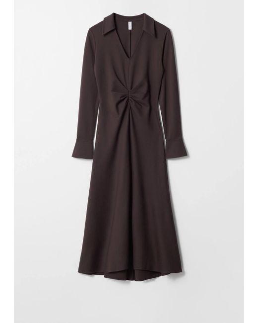 & Other Stories Brown Ruched-Waist Midi Dress