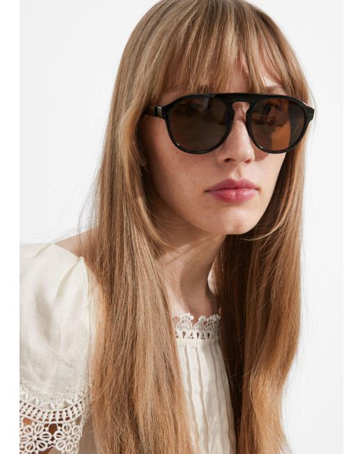 & Other Stories Brown Rounded Aviator Sunglasses