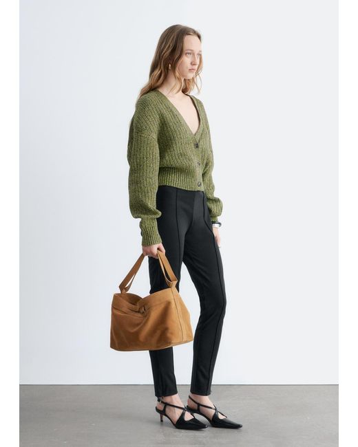 & Other Stories Green Rib-Knit Cotton Cardigan