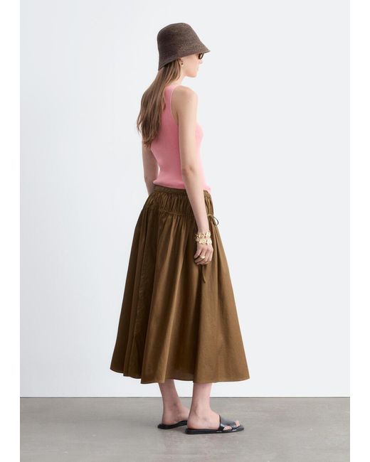 & Other Stories Pink Cotton Drawstring Midi Skirt