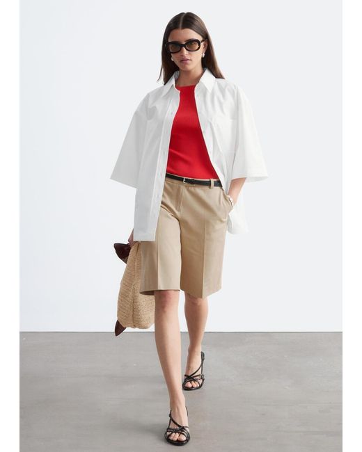 & Other Stories Natural Tailored Knee-Length Shorts