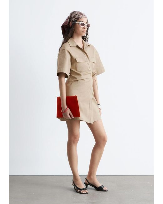 & Other Stories Natural Wrap-Front Mini Dress