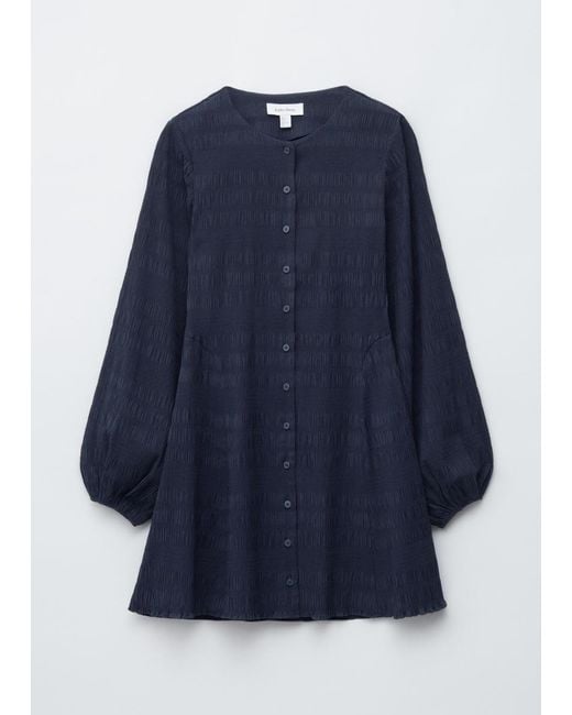 & Other Stories Blue Smocked Balloon-Sleeve Mini Dress
