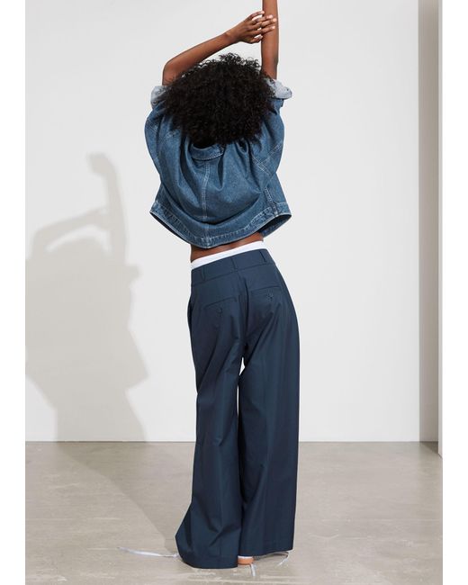 & Other Stories Blue Wide Tailored Trousers