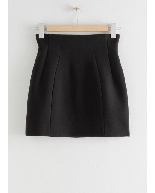 & Other Stories Black Structured High Waisted Mini Skirt