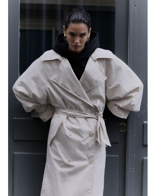 & Other Stories Natural Crinkle-effect Trench Coat