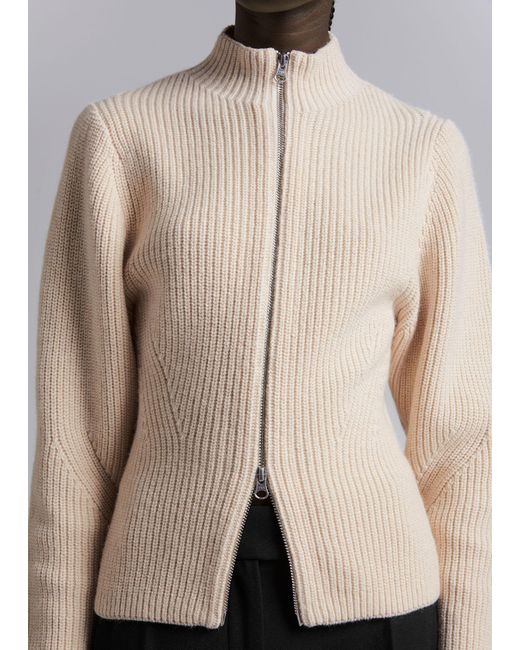 & Other Stories Natural Knitted Zip Cardigan