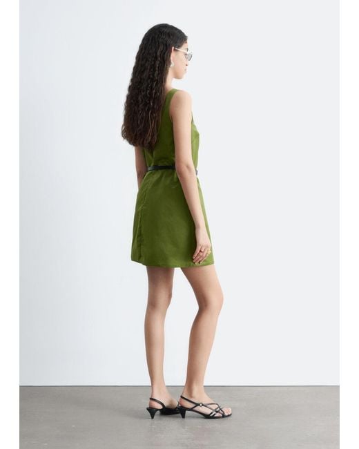 & Other Stories Green Sculpted Drawstring Mini Dress