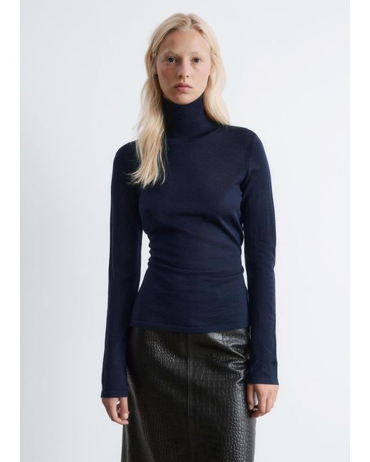 & Other Stories Blue Thin-Knit Wool Turtleneck
