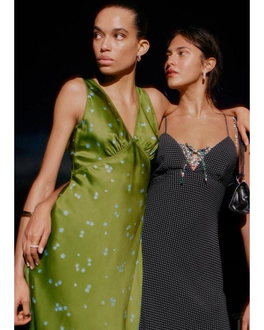 & Other Stories Green V-Neck Slip Midi Dress