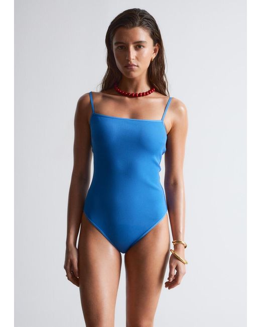 & Other Stories Blue Square-Neck Swimsuit