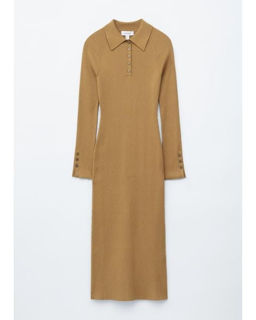 & Other Stories White Rib-Knit Polo Midi Dress