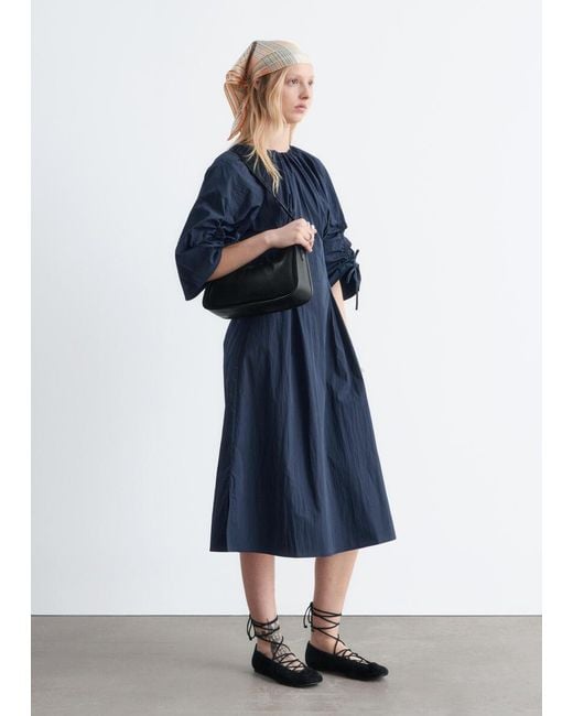 & Other Stories Blue Sculptural Drawstring Midi Dress