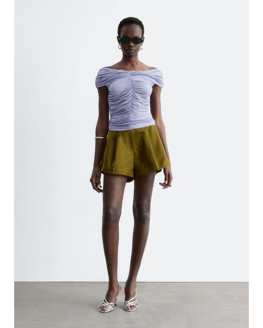 & Other Stories Blue Ruched Jersey Top