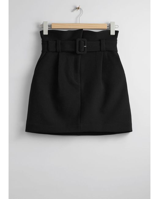 & Other Stories Black Paperbag Waist Mini Skirt