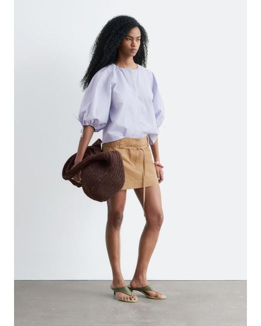 & Other Stories Blue Volume-Sleeve Cotton Blouse