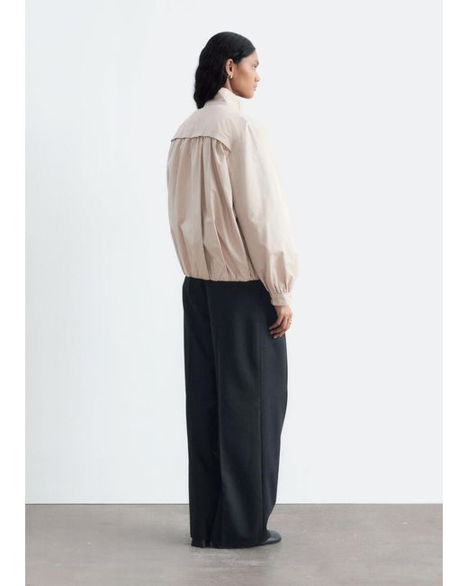 & Other Stories White Gathered Stand-Collar Jacket