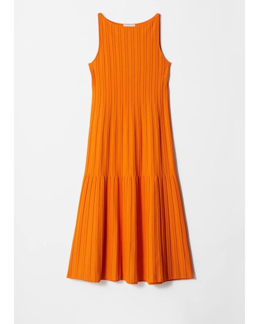 & Other Stories Orange Rib-Knit Midi Dress
