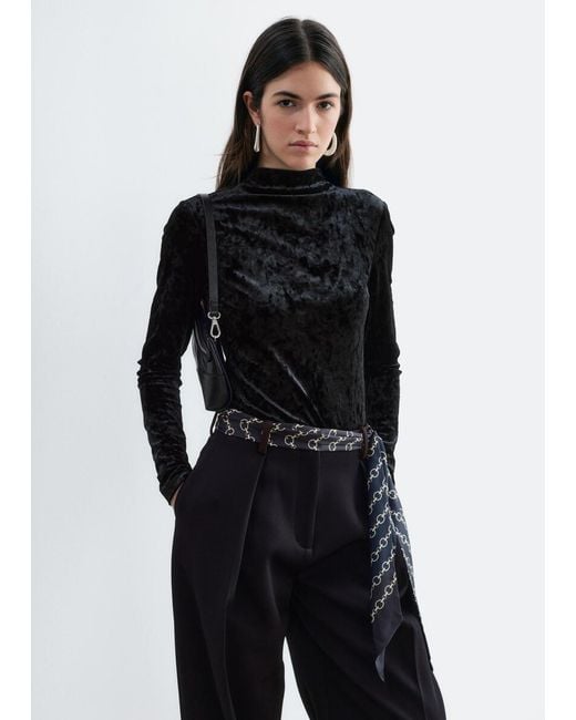 & Other Stories Black Velvet Mock Neck Top