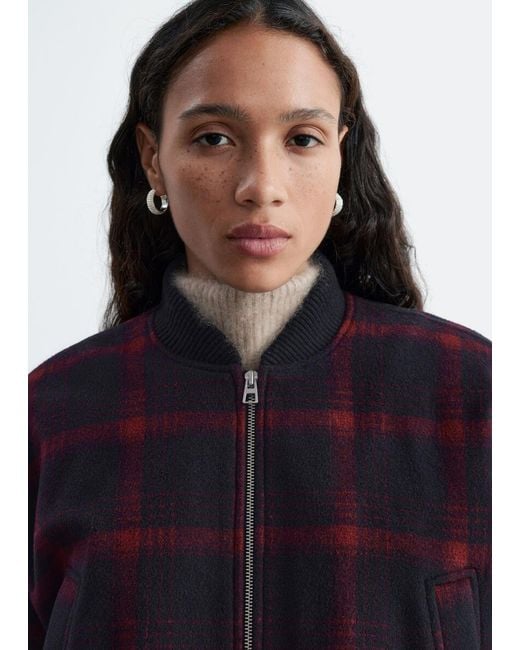 & Other Stories Blue Checked Bomber Jacket