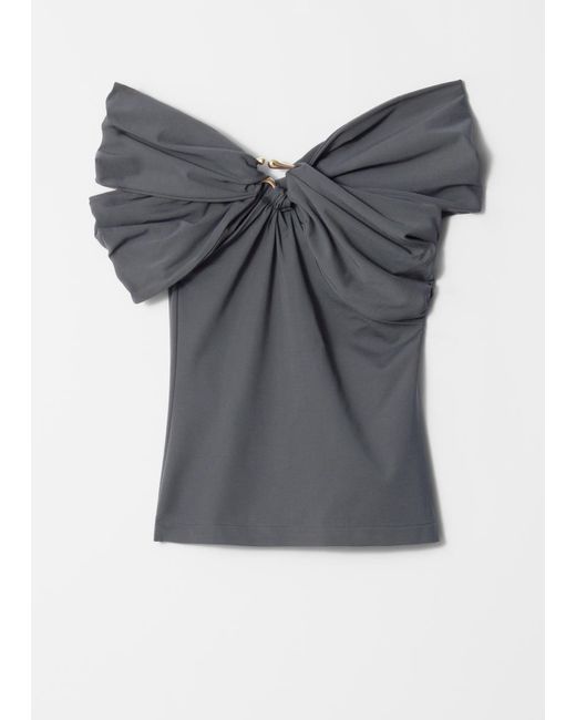 & Other Stories Gray Draped Off-Shoulder Top