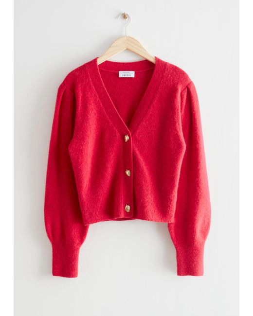 & Other Stories Wool Playful Button Knit Cardigan in Red - Lyst