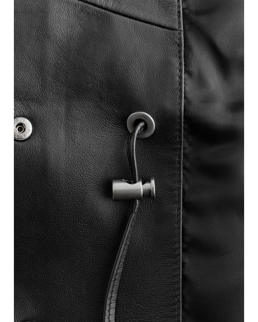 & Other Stories Black Drawstring-Waist Leather Jacket