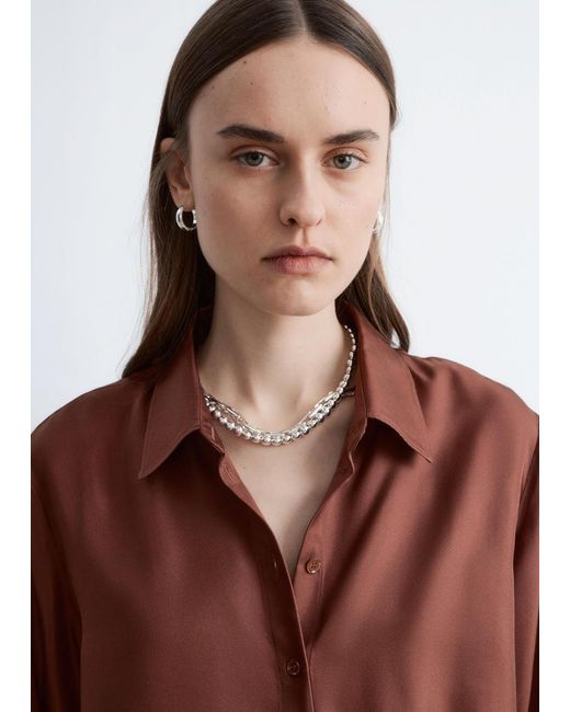 & Other Stories Red Relaxed Silk Shirt