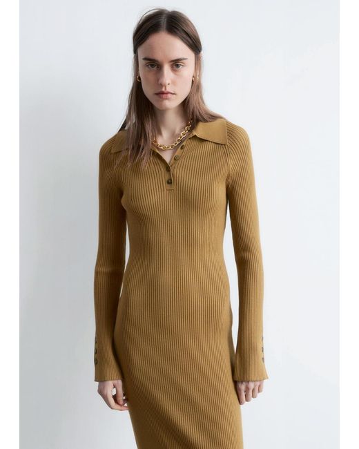 & Other Stories White Rib-Knit Polo Midi Dress