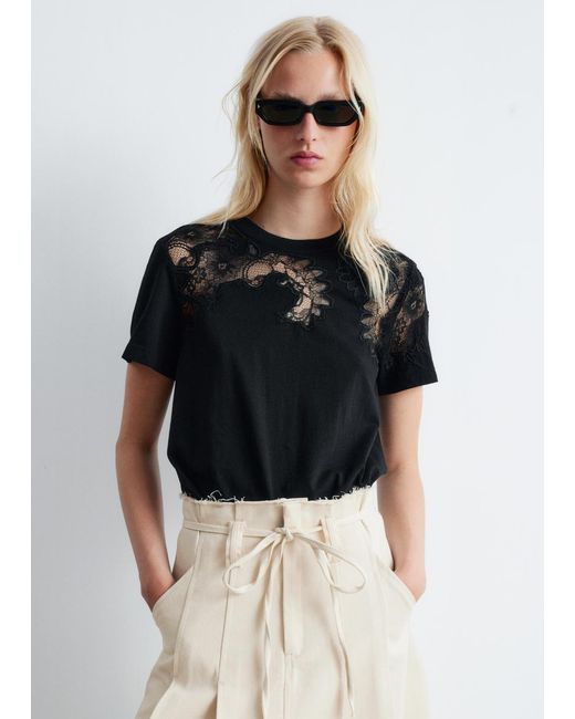 & Other Stories Black Lace Embroidery T-Shirt